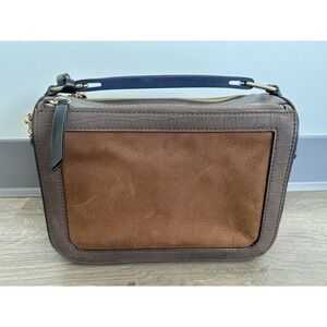 Marc Jacobs, The Soft Box 23 bag, Brown W/Blue Handle & Black Strap (10"x7"x4")‎